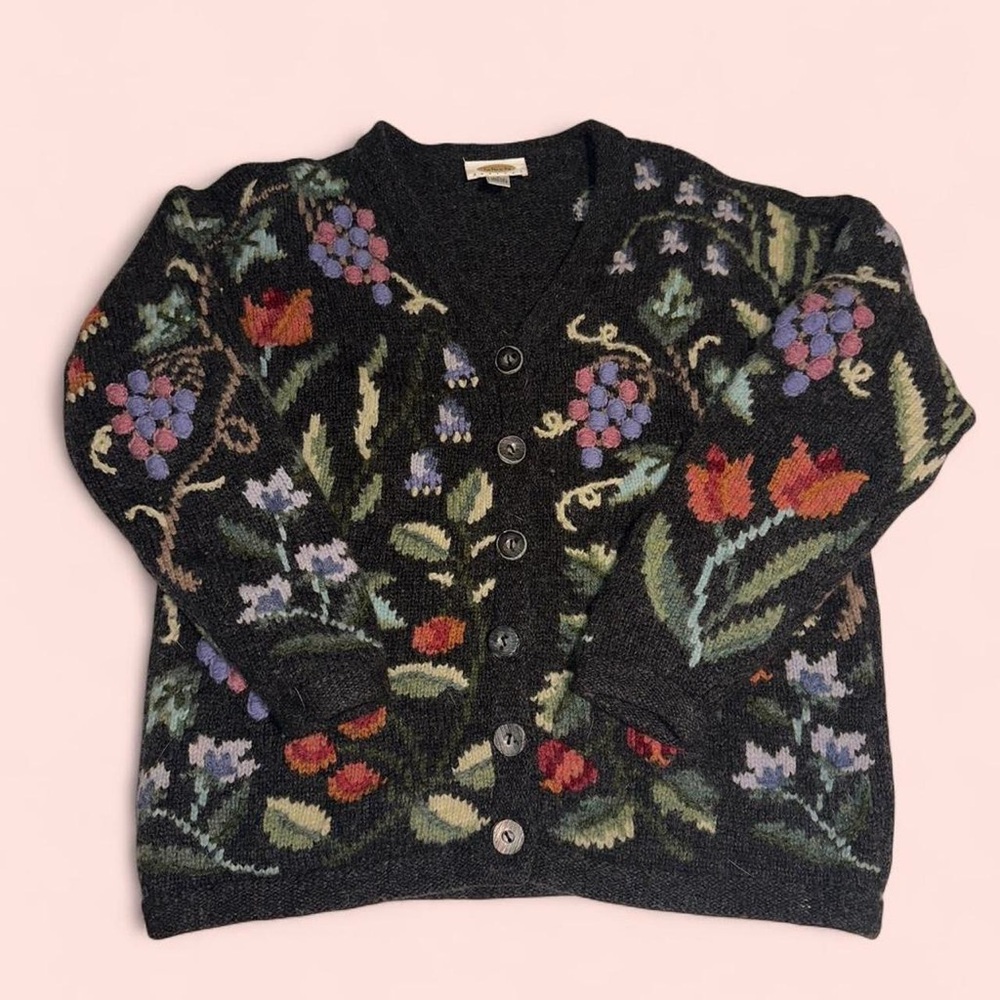Talbots Black Floral Cardigan Sweater